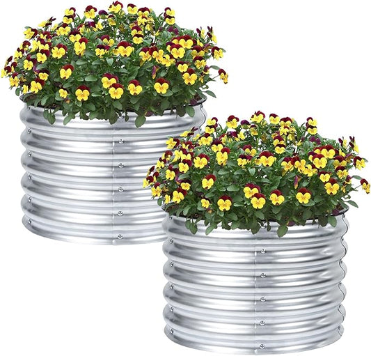 Aoodor 2 Pack 17" Tall 24" Metal Raised Garden Bed, Outdoor Planter Box and Raised Garden Kit for Vegetables, Flowers, and Herbs, Silver