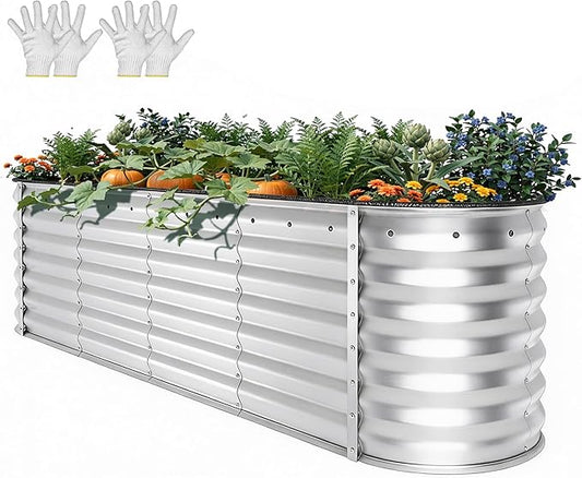 YITAHOME 24" Tall 9 in 1 Large Raised Garden Bed Kit, 8x2x2ft Galvanized Metal Planter Box with Gloves and Safety Rubber, Outdoor Above Ground Planters for Plants Vegetables Flowers, Silver