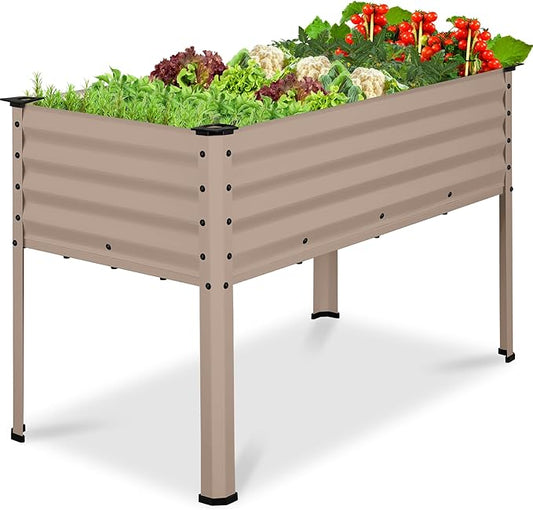 Best Choice Products 48x24x30in Galvanized Raised Garden Bed, Metal Elevated Planter Box, Vegetable Garden for Backyard, Patio, Balcony - Taupe