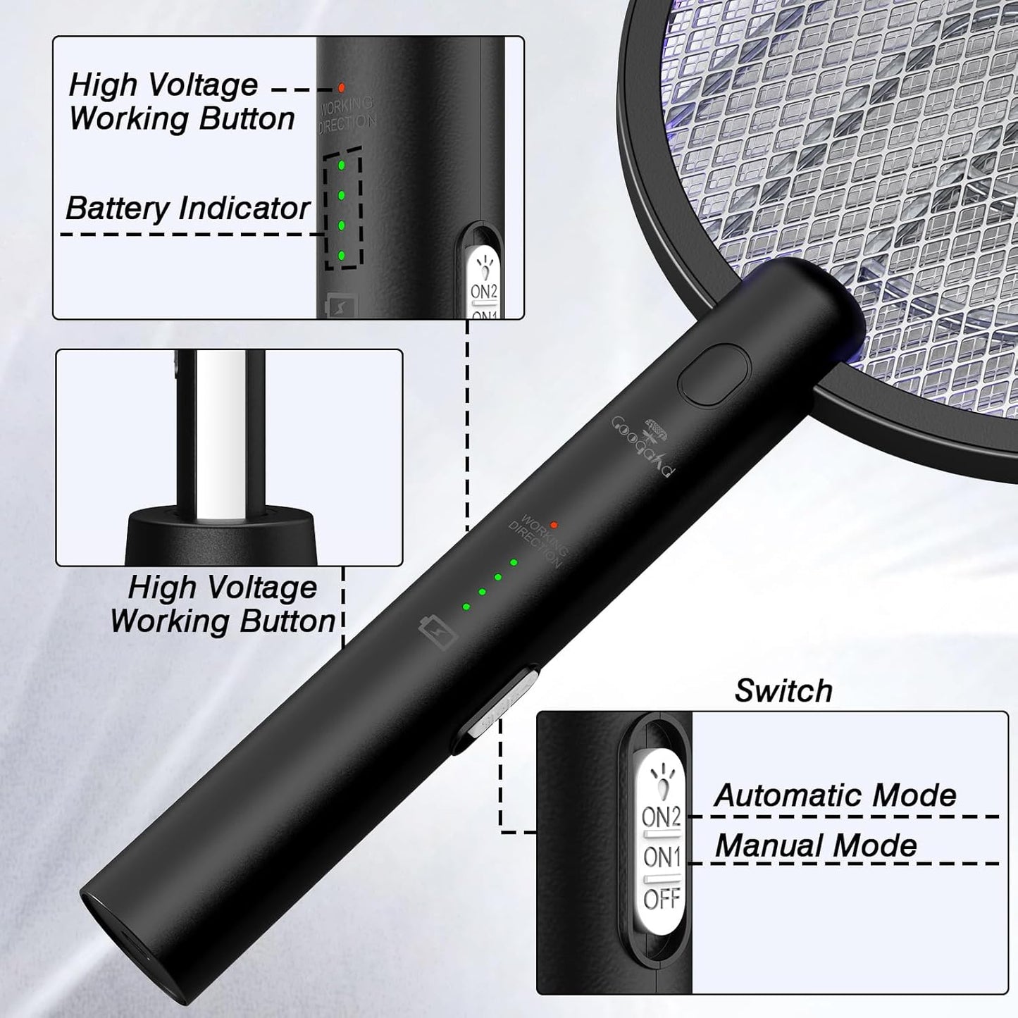 Bug Zapper Racket, 2 in 1 Fly Swatter USB Rechargeable, 4000V Electric Fly Zapper with 3 Layer Safety Mesh，Electric Racket for Kitchen, Home, Garden and Outdoors(2 Pack