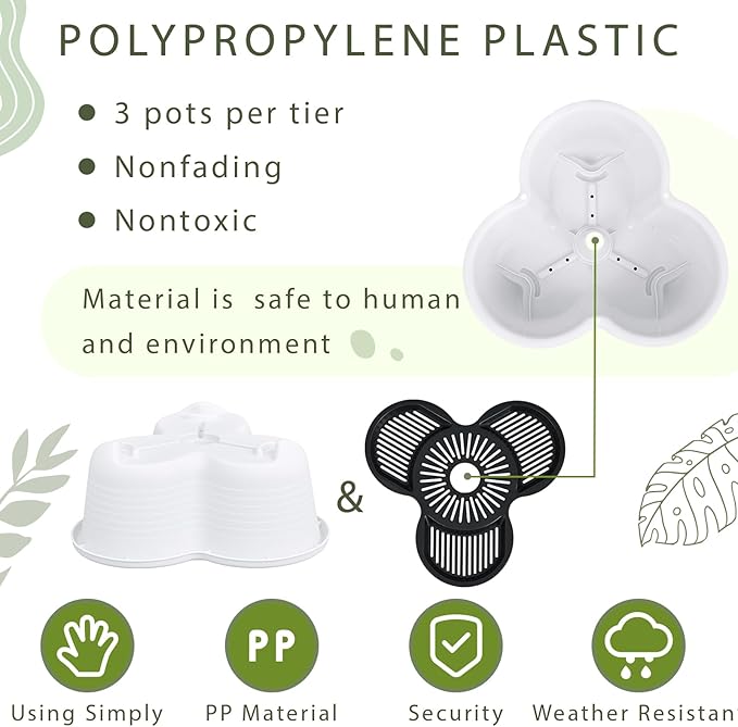 Umigy 2 Set White 7 Tier Stackable Vertical Planters with Removable Wheels and Tools Tower Planters Strawberry Herb Flower Vegetable Pots Indoor Outdoor Gardening Pots