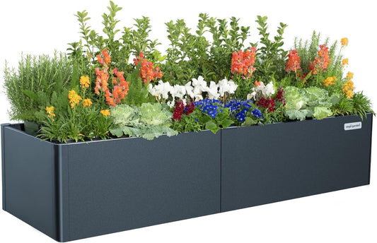 Vego garden Modern Raised Garden Bed 17" Tall 27" x 83" Heavy Metal Planter for Trees Plants Flowers Double-Walled Steel Planters for Commercial Residential Patio, Midnight Blue