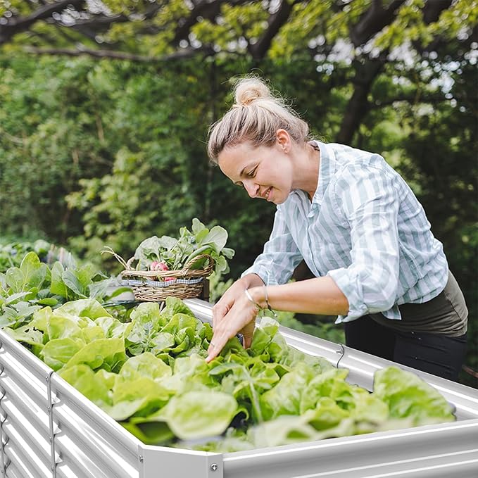 FRIZIONE 8FT(L)×2FT(W)×2FT(H) Raised Garden Bed Outdoor for Flower, Garden Planter Box for Vegetable, Raised Garden Beds for Herb, Succulent, White