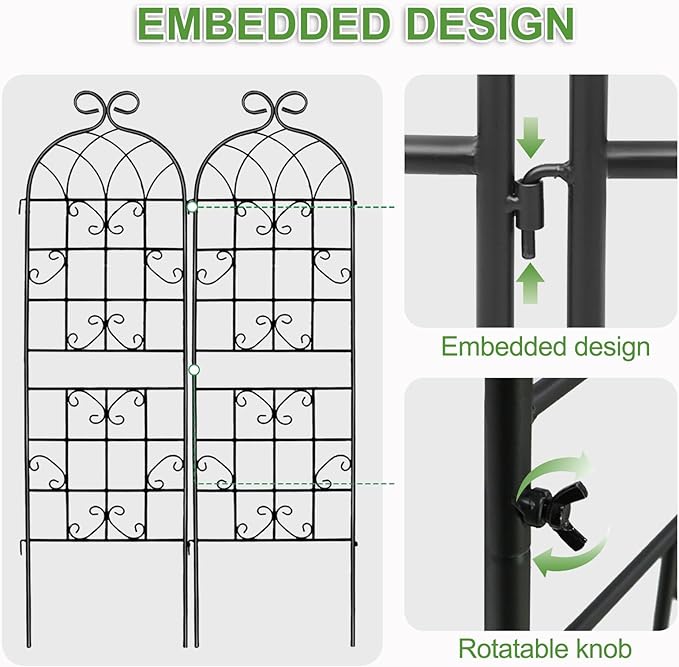 Lorenzo 4 Pcs 70 x 19.7 inch Metal Garden Trellis for Climbing Plants, Black Metal Coating Rustproof, Perfect for Supporting Climbing Plants Outdoor