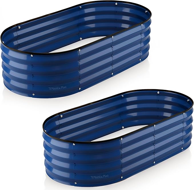 Plant & Plot Galvanized Raised Garden Beds Outdoor // 4×2×1 ft (2-Pack) Planter Raised Beds for Gardening, Vegetables, Flowers // Large Metal Garden Box // Patented Tool-Free Design (Navy)