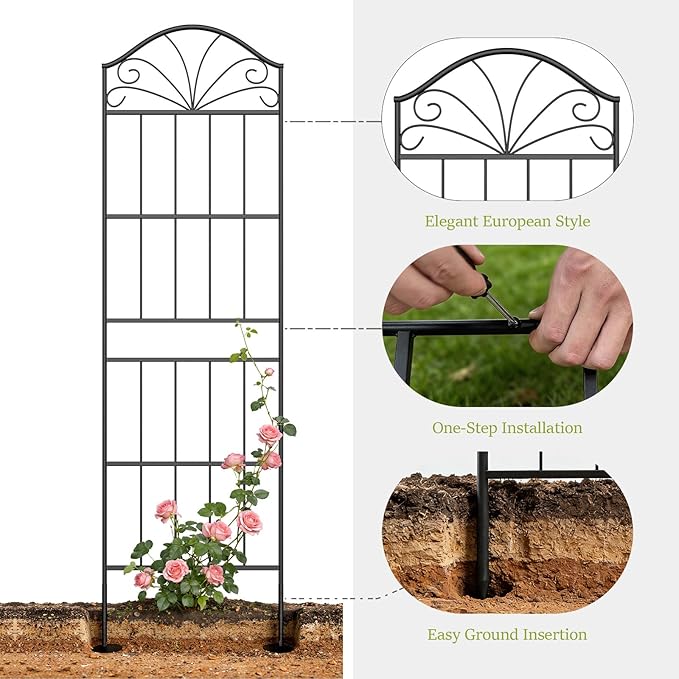 Metal Trellis for Climbing Plants Outdoor, 70 * 19.7 Inch Tall Garden Trellis with Black Rustproof Coating, Decorative Rose Trellis for Climbing Roses, Vines, and Flowers, 2 Pack