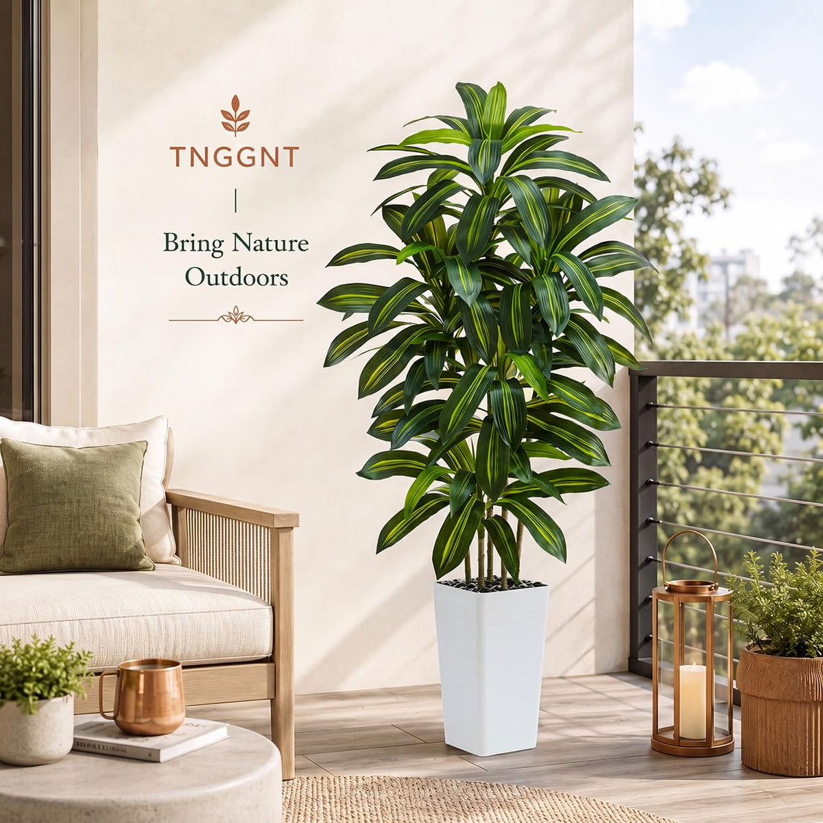 Artificial Dracaena Tree (Dark Green – White Pot / 6FT)