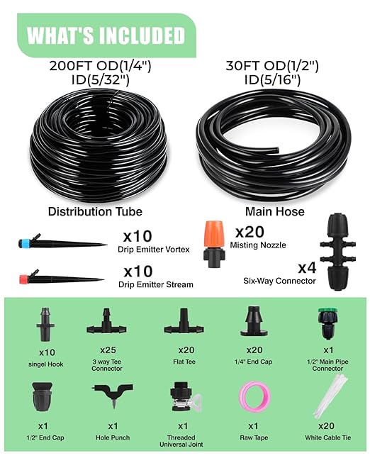 Drip Irrigation System for Watering Garden: 230FT Misting Sprinkler DIY Devices with Tubing Hose for Indoor Plants Outdoor Flower Beds Raised Growing Lawn Tree Patio Hydroponic