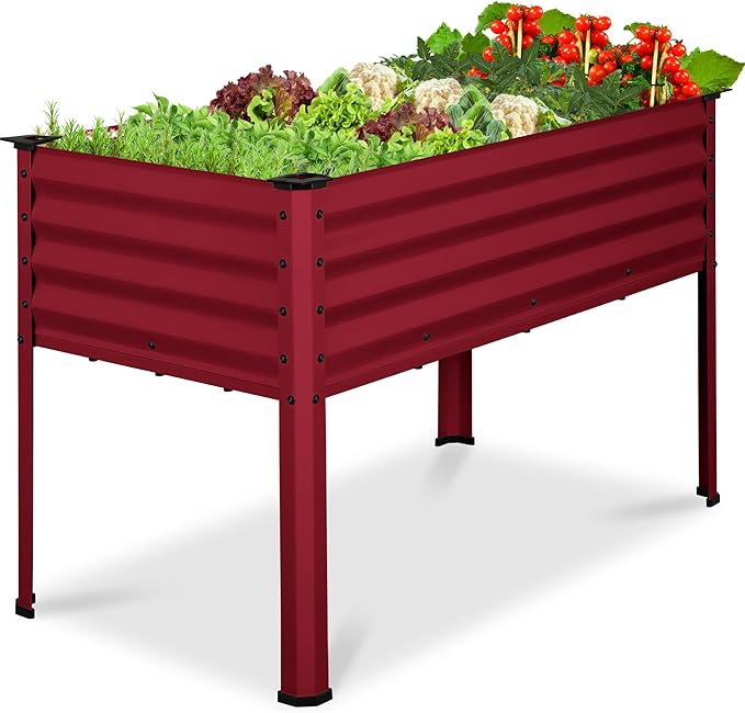 Best Choice Products 48x24x30in Galvanized Raised Garden Bed, Metal Elevated Planter Box, Vegetable Garden for Backyard, Patio, Balcony - Royal Red