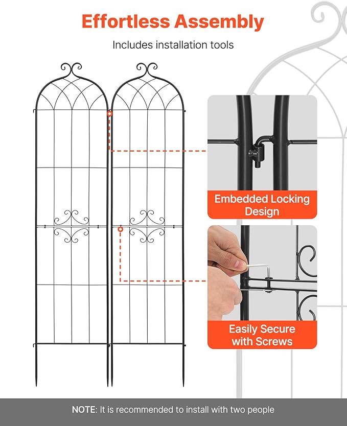 VEVOR Garden Trellis, 87 x 20 inch Rose Trellis, 2 Packs Garden Flower Rose Trellises with Powder-Coated Finish & Convenient Locking Design, Plant Support Trellises for Flowers, Vegetables, Roses