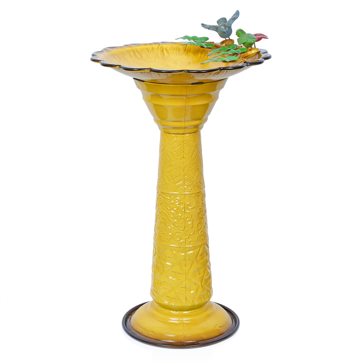 ORS112YL Vintage Metal Pedestal Birdbath with Stand (Yellow)