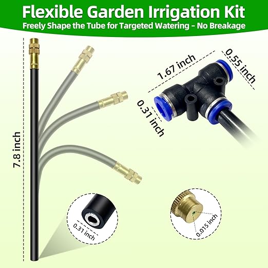 60 Ft Drip Irrigation System for Garden - Drip Irrigation Kit with 19 360°Adjustable Copper Nozzles Hose, Automatic Atomizing Plant Watering Sprinkler System for Yard, Lawn, Greenhouse, Potted