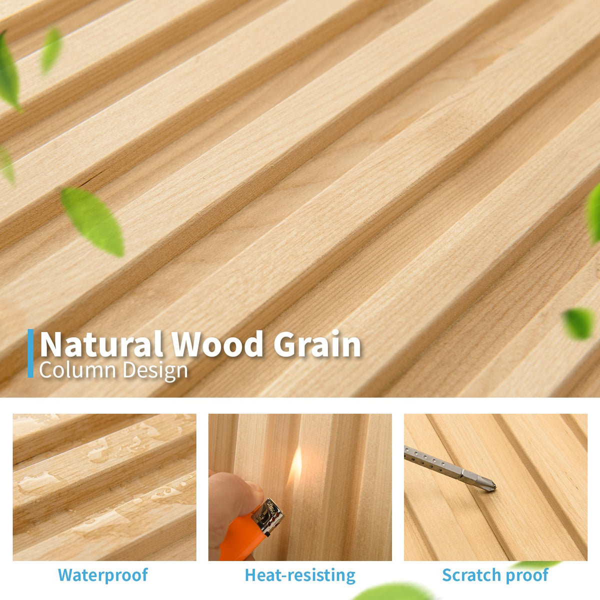 4 Pc 96"x5.7" Wood Slat Wall Panel for Interior (96 x 5.7 Inch / Slat Natural Wood)