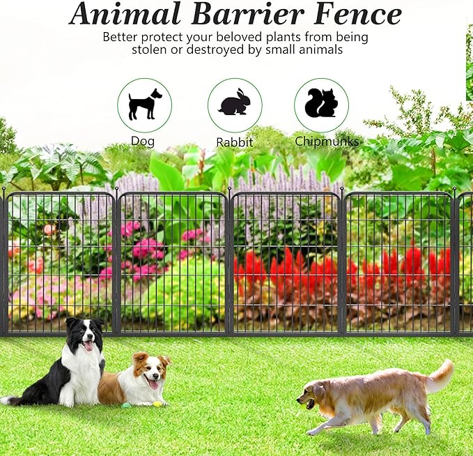 Garden Fence with Gate Metal Fencing Outdoor for Yard, 32in x50ft 22 Panels Outdoor Dog Fence Temporary Fence for Dogs Outside, Rustproof Garden Fencing Flower Bed Edging for Patio