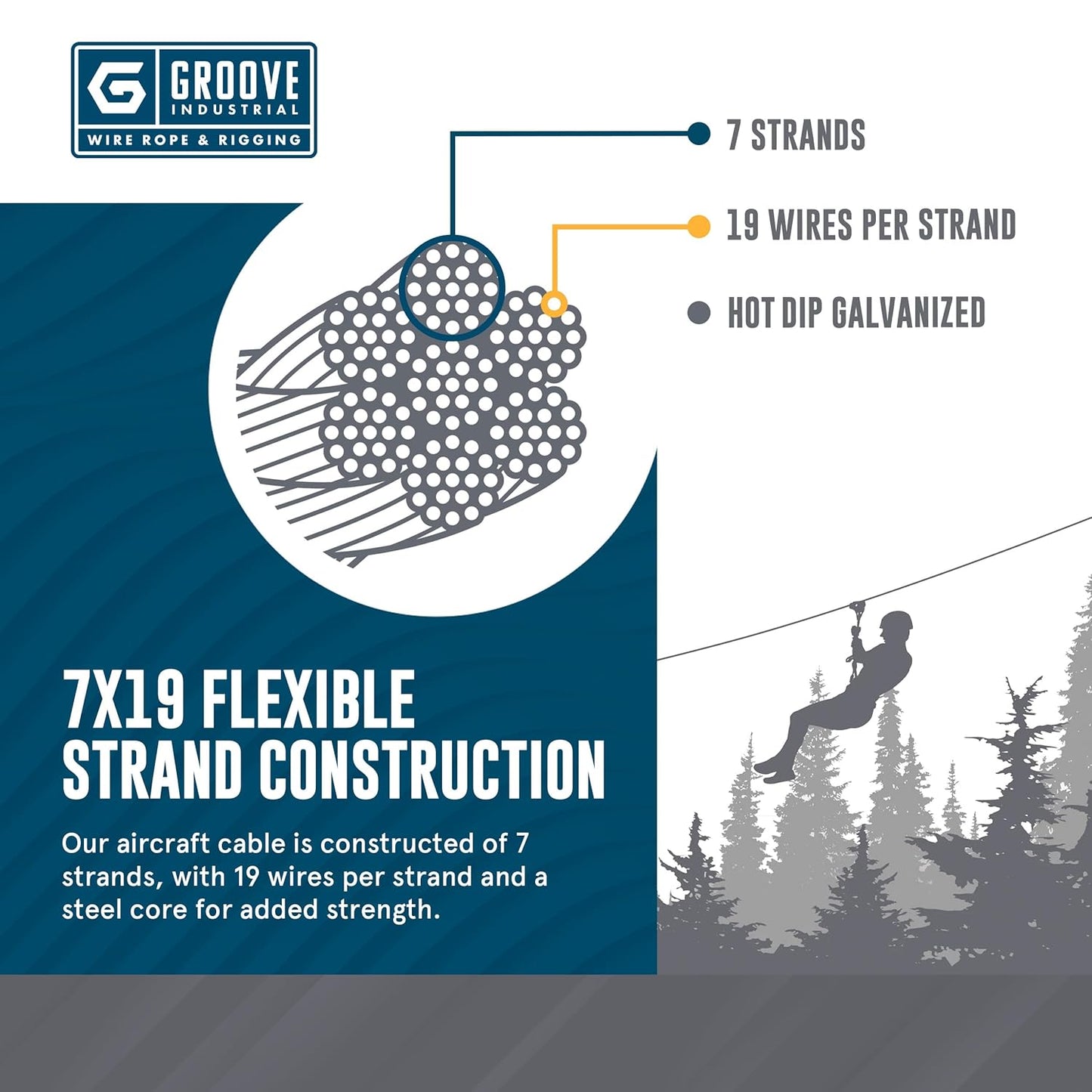 1/8’’ 7x19 Hot Dip Galvanized Aircraft Cable – Steel Wire Rope - 900 Feet