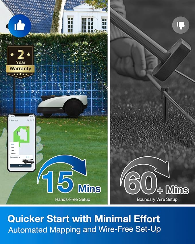 ECOVACS Goat O1000 RTK Robot Lawn Mower, 8.66" Cutting Width, Wire-Free Vision for 1/4 Acre Lawn, Automated Mapping, APP Control, 3D Obstacle Avoidance, Zero-Edge Cutting