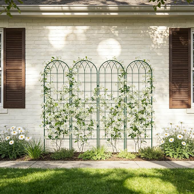 4 Pack Metal Garden Trellis for Climbing Plants, 71 Inch Green Metal Garden Trellis for Vines Plant Rose Vegetable Support,Large Decorative Outdoor Trellis