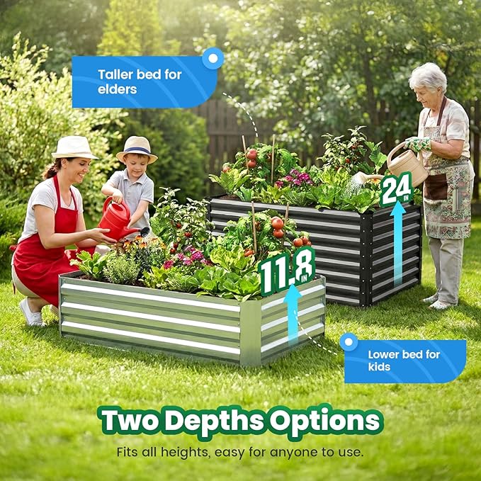 Quictent 4x3x2ft Galvanized Raised Garden Bed with Cover Metal Planter Box Kit, w/ 2 Large Screen Windows Mini Greenhouse 20pcs T Tags 1 Pair of Gloves Included Outdoor Growing Vegetables (Green)