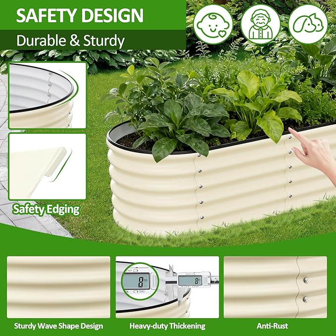 Gruper Galvanized Raised Garden Bed, 8×2×1.4 ft Tall Oval Large Metal Planter Raised Garden Boxes Outdoor for Vegetable Fruits Flower Herb, Anti-Rust and Sturdy & Easy-Setup