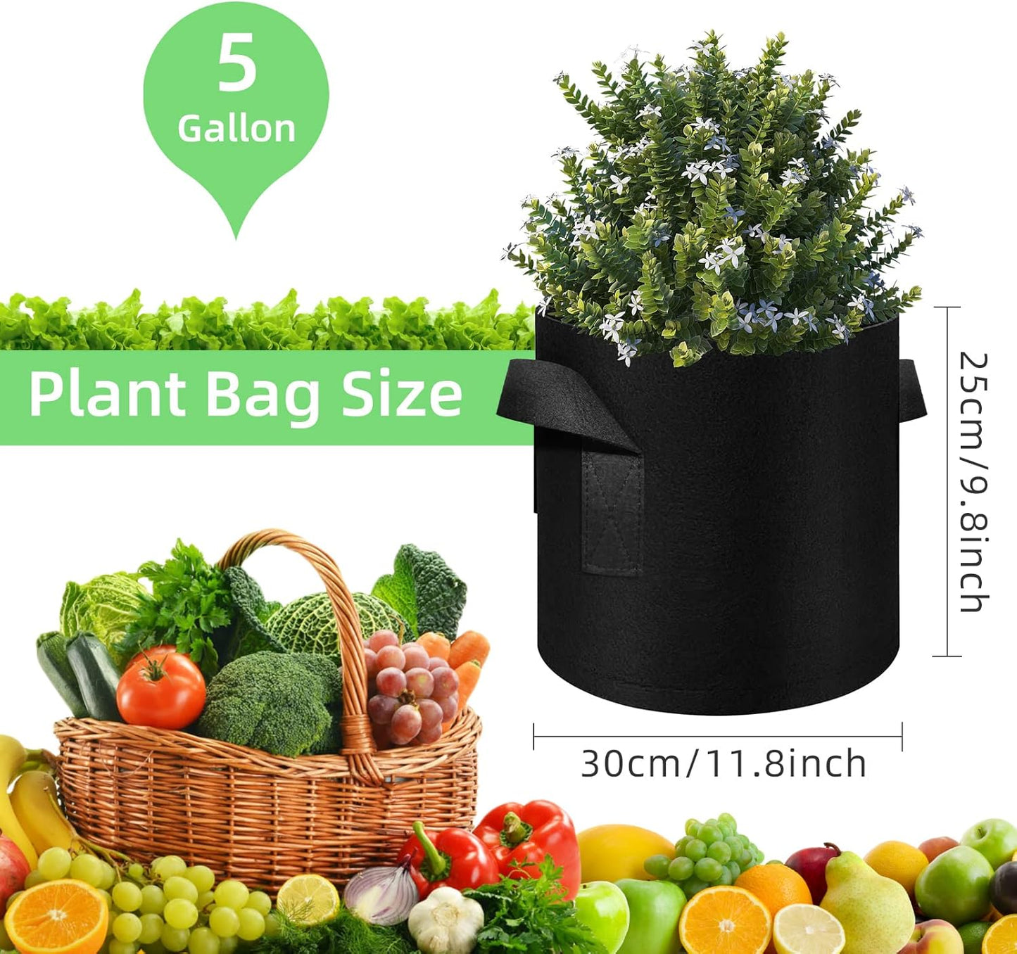 5 Gallon Grow Bags 90-Pack Garden Plant Aeration Fabric Pots with Handles Non-Woven Plant Bag Cloth Pots Garden Planting Bags to Grow Vegetable Flowers Potatoes (5 Gal)