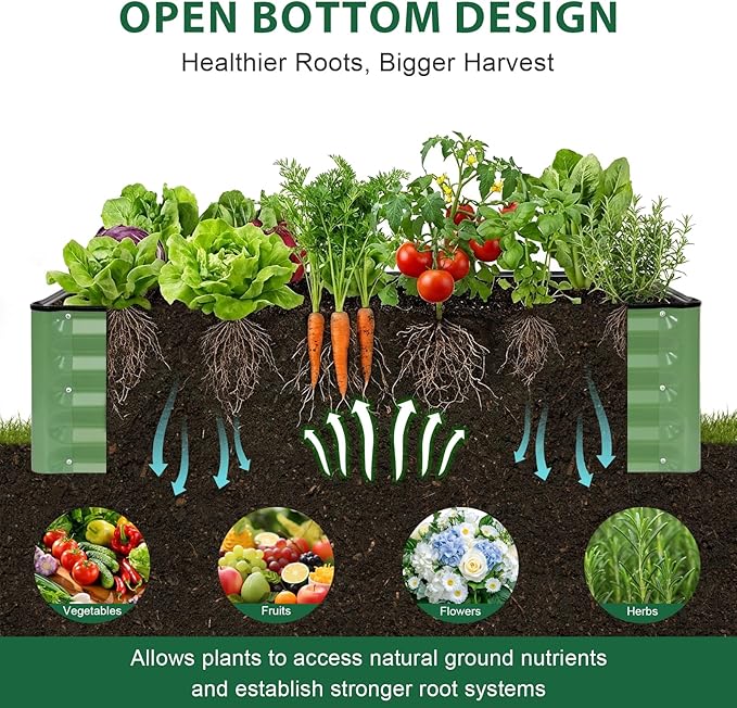 Galvanized Raised Garden Bed – 2 Pack 4x2x1 Ft Patented Leak-Proof Planter Box Outdoor Gardening Metal Raised Garden Beds Kits for Veggies, Herbs & Flowers (Green)
