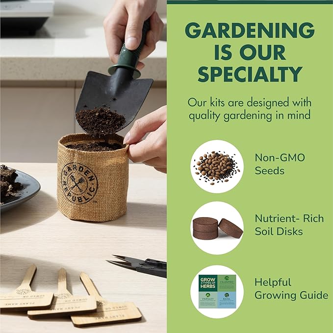 Garden Republic Indoor Herb Garden Kit - DIY Herb Plants Starter Economy Kit - Grow Kits for Growing Herbs Indoors, Kitchen, Balcony, Window Sill - Basil, Parsley, Cilantro