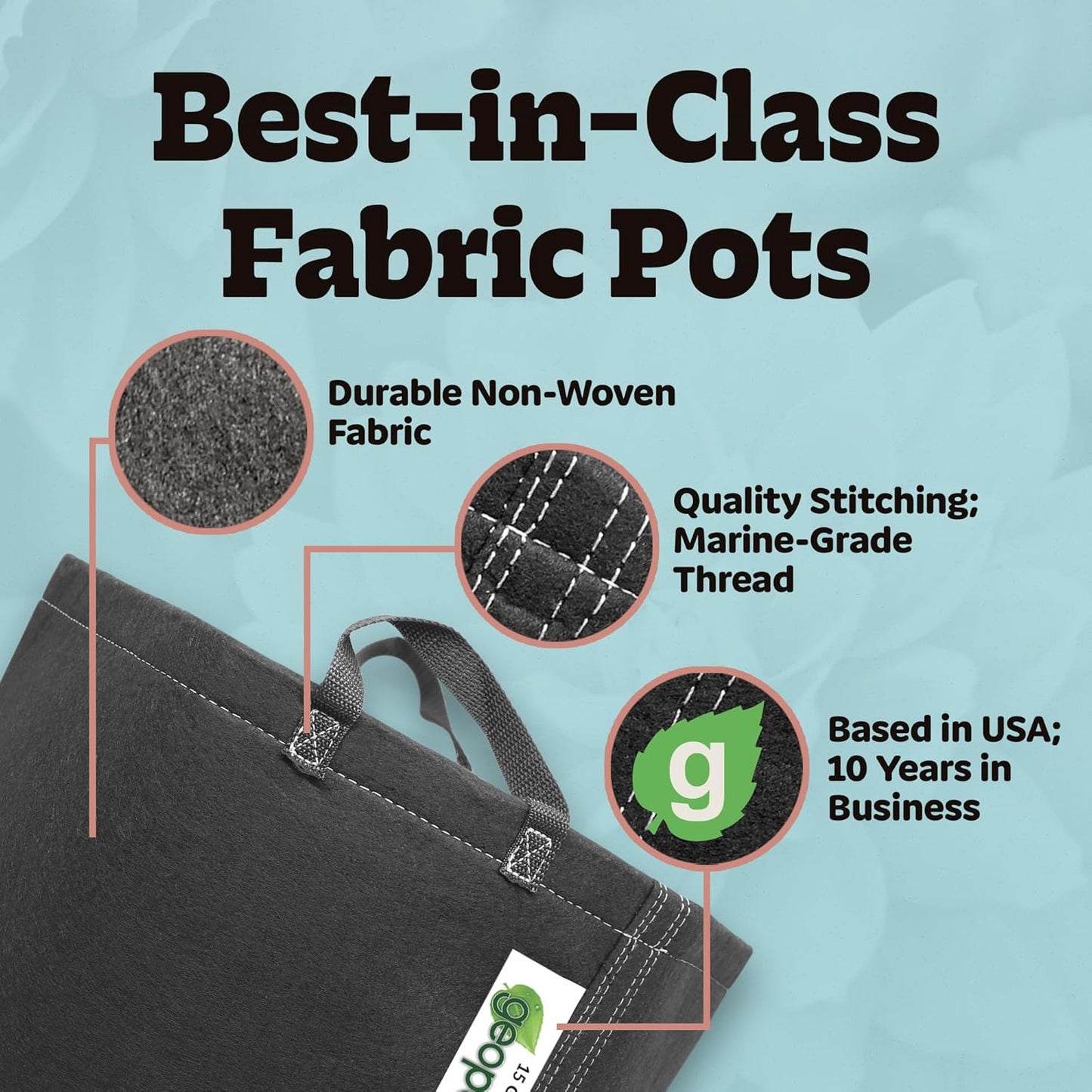 15 Gallon Fabric Grow Bags with Handles for Vegetables, Houseplants, Herbs & Flowers |5-Pack| Fabric Pots for Outdoors and Indoors, Aerated Fabric Grow Bags