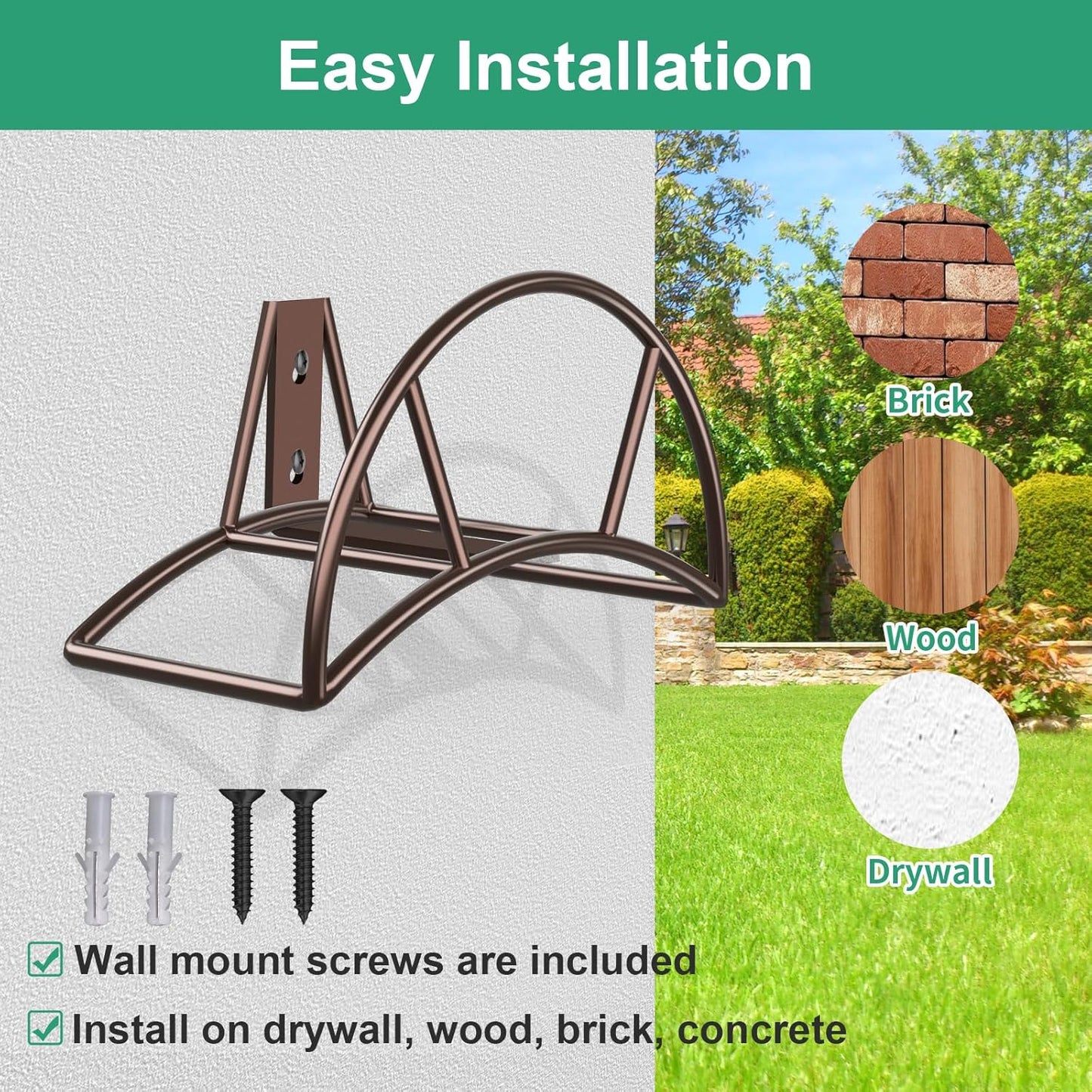 TomCare Garden Hose Holder Heavy Duty Water Hose Holder Wall Mount Hose Hanger Decorative Durable Garden Hose Storage Hose Reel Solid Metal Hose Stand Sturdy Hose Holders for Outside Yard, Bronze