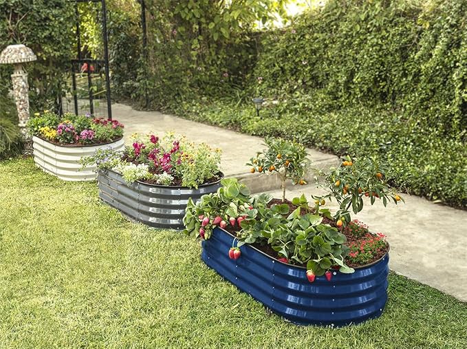 Plant & Plot Galvanized Raised Garden Beds Outdoor // 4×2×1 ft (2-Pack) Planter Raised Beds for Gardening, Vegetables, Flowers // Large Metal Garden Box // Patented Tool-Free Design (Navy)