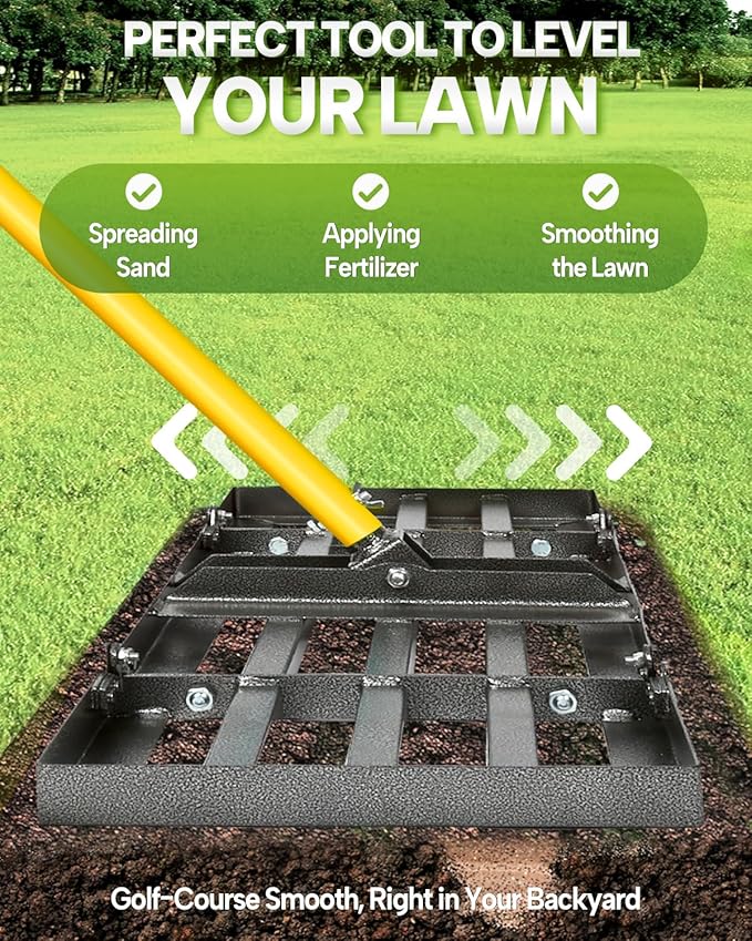 Joyhalo Lawn Leveling Rake, 36 Inch Yard Lawn Leveling for Soil with 78" Adjustable Steel Handle, Heavy Duty Effort Saving Landscape Lawn Leveler for Yard Garden Golf Course Soil Sand Dirt Grass