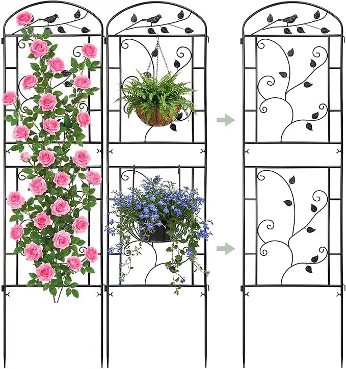 Garden Trellis for Climbing Plants Outdoor, Rustproof Metal Trellis with Black Coating, Plant Climbing Support for Rose Vines Flowers Vegetables Fruits - 2 Pack 71x20 in Plant Trellis Outdoor