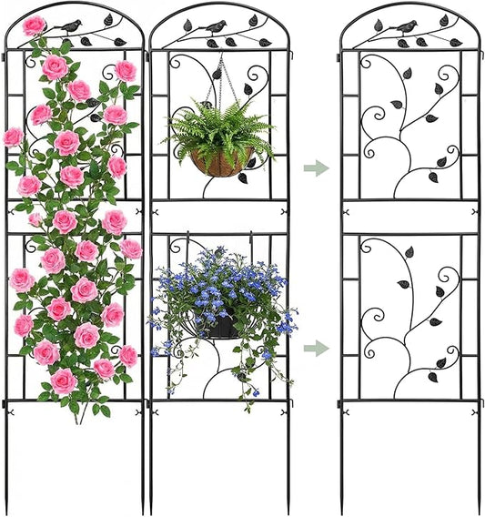 Garden Trellis for Climbing Plants Outdoor, Rustproof Metal Trellis with Black Coating, Plant Climbing Support for Rose Vines Flowers Vegetables Fruits - 2 Pack 71x20 in Plant Trellis Outdoor