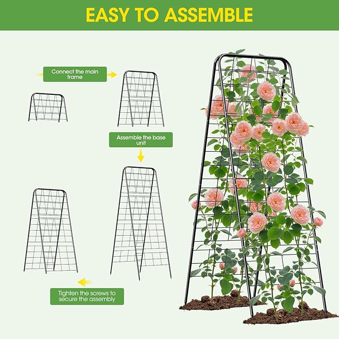 Heavy Duty Cucumber Trellis，50"x17" Adjustable A-Frame Trellis for Climbing Plants ，Metal mesh Design, Rust-Proof and UV-Resistant，Garden Trellis for Cucumber Beans and Vine Type Plants. Black &1Pcs
