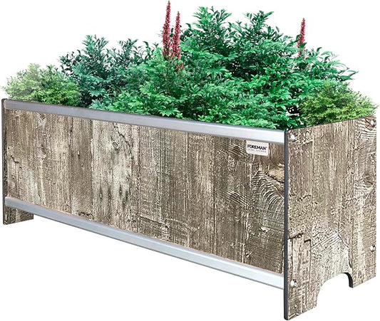Foreman Raised Garden Bed 36”Lx12”Wx14”H Premium HPL Plastic Wood Grain Aluminum Frame Elevated Planter Box for Backyard Patio Balcony, Monte