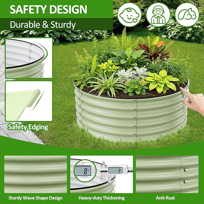 Gruper Galvanized Raised Garden Bed, 3.5ft x 17'' Tall Round Metal Planter Raised Garden Boxes Outdoor for Vegetable Fruits Flower Herb, Anti-Rust and Sturdy & Easy-Setup