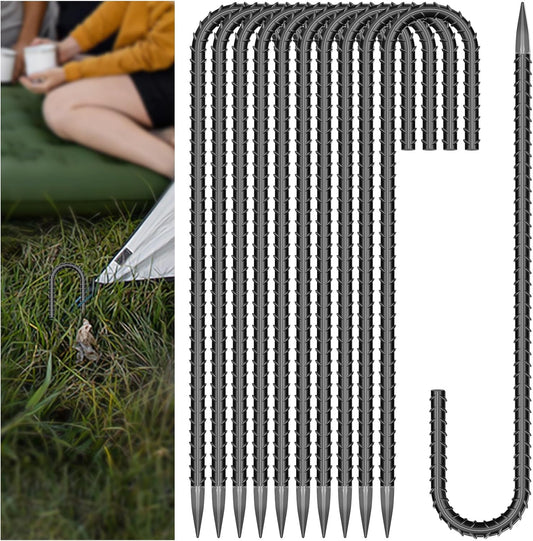 10 Pieces 12 Inch Long 5/16 Inch Diameter Rebar Tent Stakes Heavy Duty, Ground Anchors,Rebar Yard Fence Metal Lawn Bounce House Stakes Heavy Duty, Chain Link Fence J Hooks for Garden Wire Fencing
