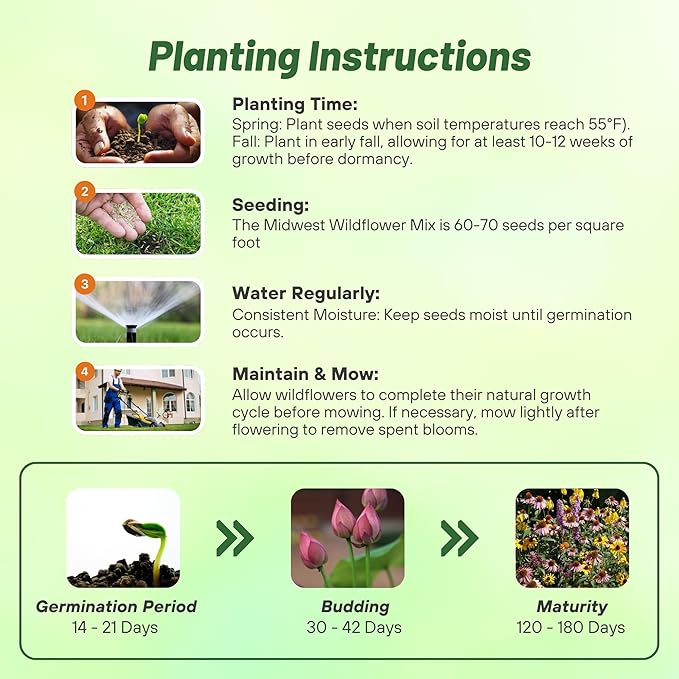 Outsidepride Midwest Wildflower Seed Mix - 5 Lbs Premium Blend of Annual & Perennial Native Wildflower Seeds for Midwestern States, Attracts Pollinators, Low-Maintenance, Ideal for Meadows & Gardens