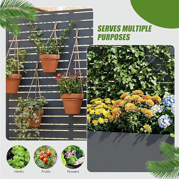 Casaphoria Metal Raised Garden Bed with Trellis and Wheels, 72"x47"x16" Planter Box for Climbing Plants, Vegetables & Vines, Features Drainage Holes and Privacy Screen, Drakgrey-Louvered