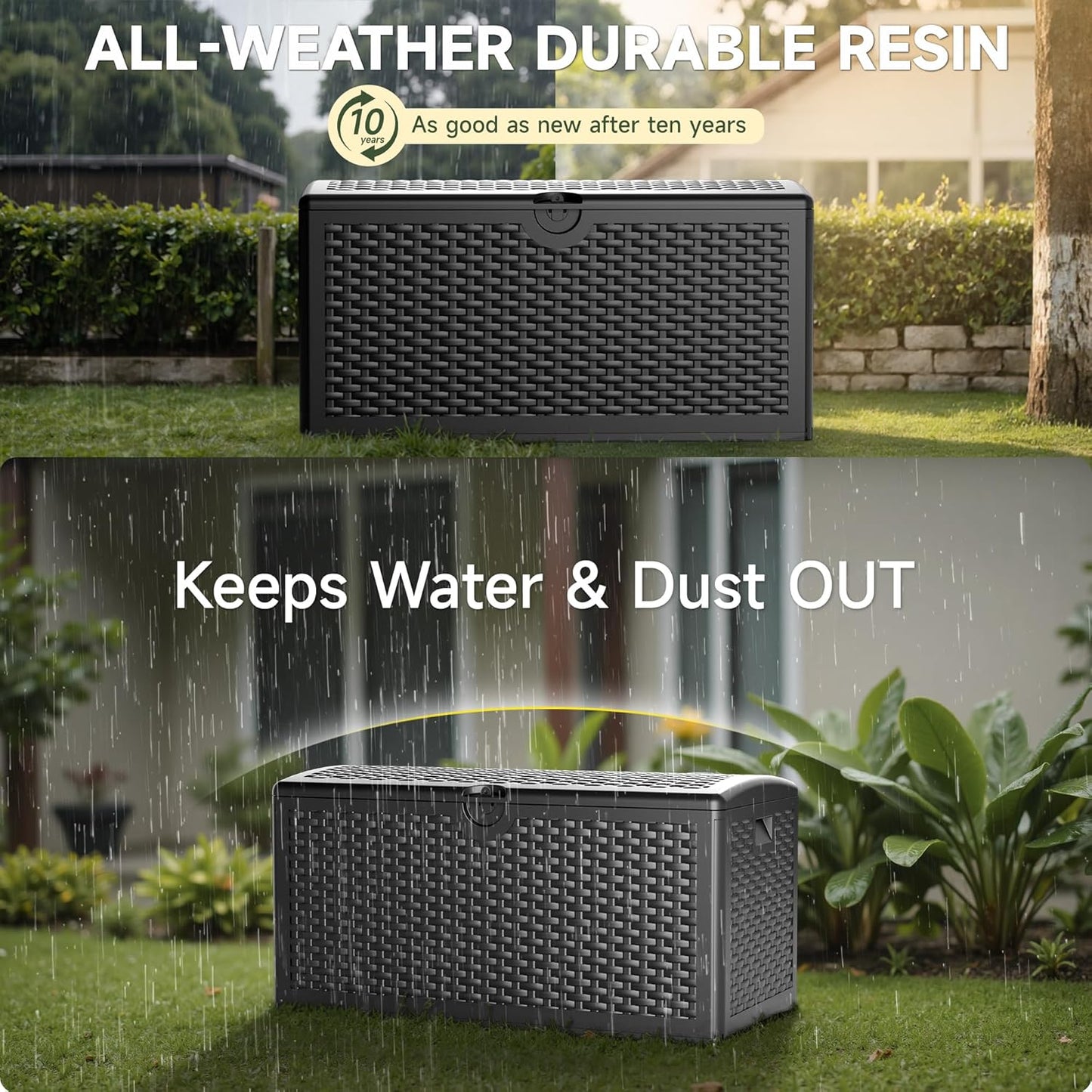80 Gallon Resin Deck Box, Waterproof & Outdoor Indoor Lockable Storage Box for Patio Furniture Cushions Garden Tools (Black)