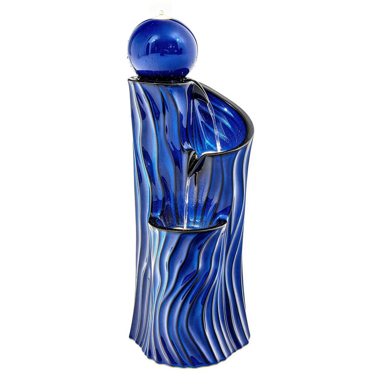 32"Ceramic 3 Tier Sphere Outdoor Water Fountain (Blue Wave Texture Cobalt 32"h-sphere)