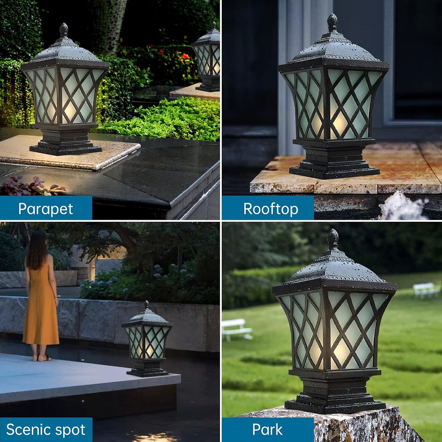 Outdoor Column Lights, 24.4″ Modern Column Lamp IP54 Waterproof Glass Post Light Outdoor E26 Aluminum Fence Post Light Fixtures for Villa Garden Park Lighting Black Pillar Lights