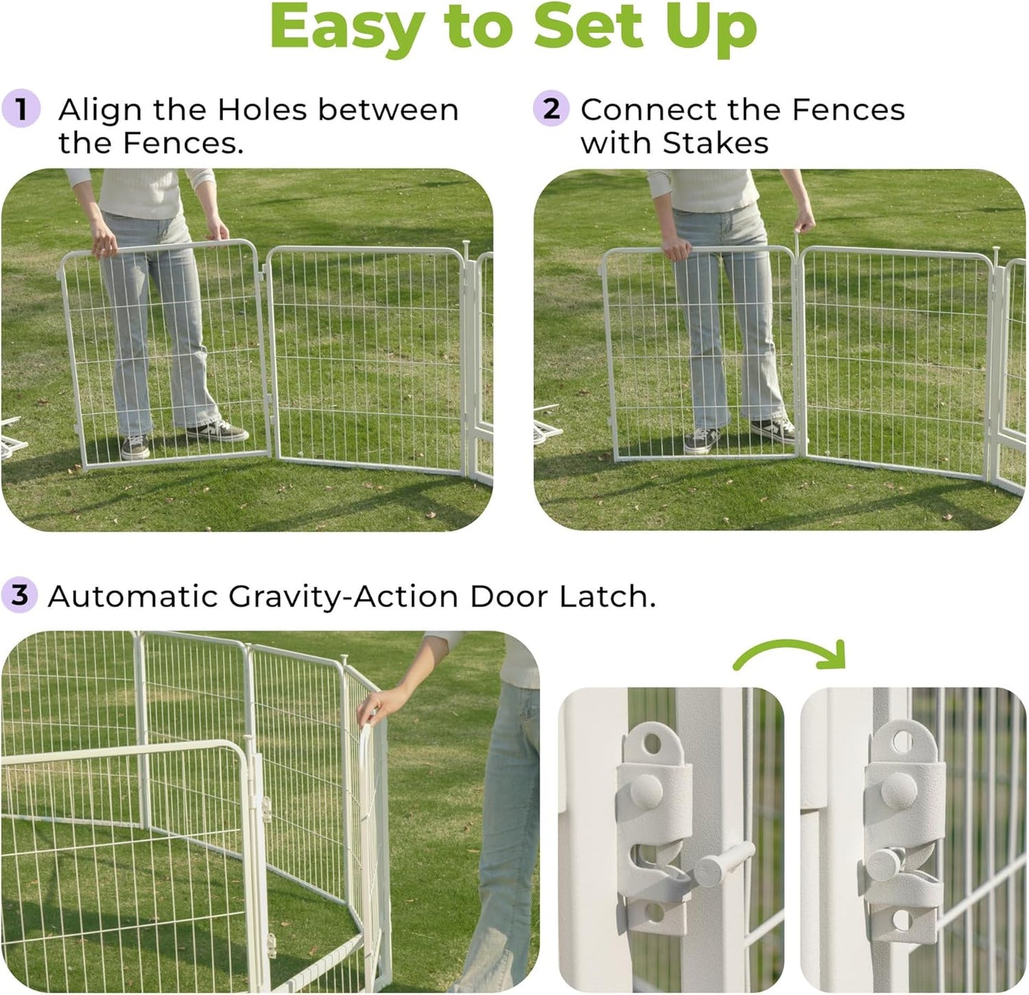 Garden Fence with Gate 32 in(H) x 13.4 ft(L) 6 Panels, Heavy Duty Metal Animal Barrier for Dog and Rabbit, Outdoor Fencing, Easy Set Up, White