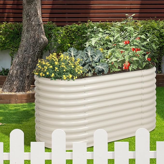 Aoodor 2-in-1 Modular Aluzinc Metal Raised Garden Bed, 63" L x 32" W x 32" H, Outdoor Planter Box for Vegetables, Flowers, and Herbs, Beige