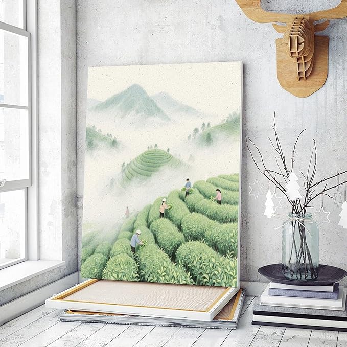 HGSKRENM Mountain Tea Garden Paint by Numbers Kit for Adults Beginners Adult Paint by Number Kits on Canvas DIY Acrylic Oil Paints Paintwork with Paintbrushes for Gift Home Wall Decor