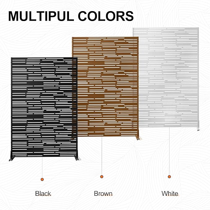 71" H×47" W Privacy Screen for Outdoor & Indoor Use, Freestanding Privacy Fences for Patio Deck Pool, Metal Privacy Screen Panels for Garden Decor (Black Shine, 3 Panels)