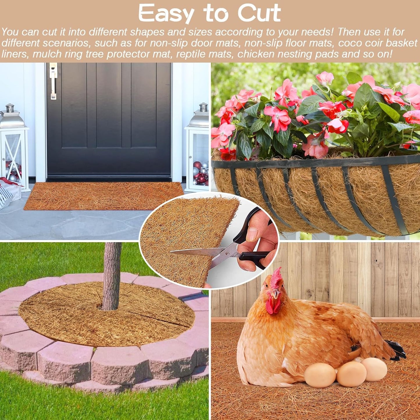 ZeeDix 3 Pack 31 x 80 x 0.28inches Thickened No-Slip Ice and Snow Carpet Mats- Natural Coconut Fiber Carpet for Garden, Front Door, Stairs, Porch Outdoor Safer Walking