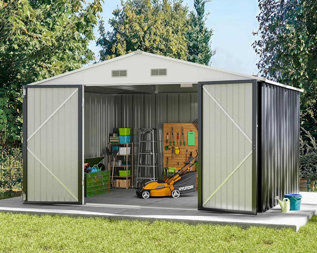 10x8FT Outdoor Storage Shed Utility Tool Shed Gray (10x8 / Gray)