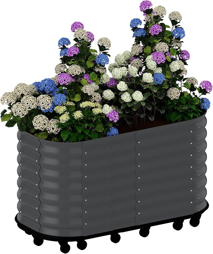 59x24x28 in Galvanized Raised Garden Bed with Wheels & Water Reservoir – Durable Outdoor Planter Box, Elevated Raised Beds for Gardening, Portable Garden Box for Indoor/Outdoor Plants, Gray