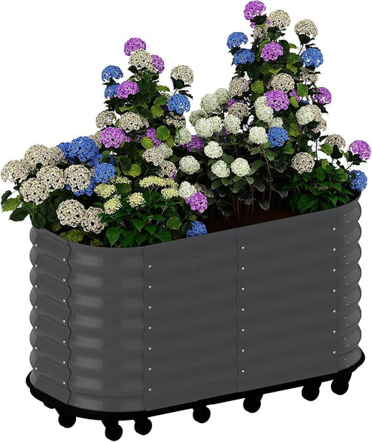 59x24x28 in Galvanized Raised Garden Bed with Wheels & Water Reservoir – Durable Outdoor Planter Box, Elevated Raised Beds for Gardening, Portable Garden Box for Indoor/Outdoor Plants, Gray
