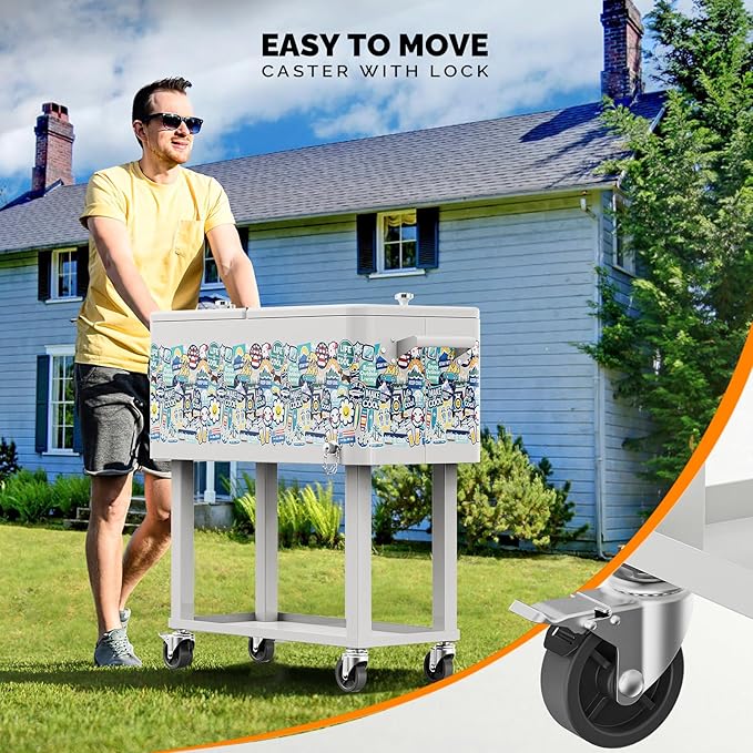 VINGLI 80 Quart Rolling Ice Chest, Portable Patio Party Bar Drink Cooler Cart, with Shelf, Beverage Pool with Bottle Opener